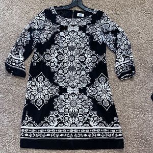 Women’s black and white tunic geometric floral print dress | size Small